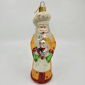 Landmark Creations Christmas Ornament Santa 1998 Chef Hat Holding White Swan